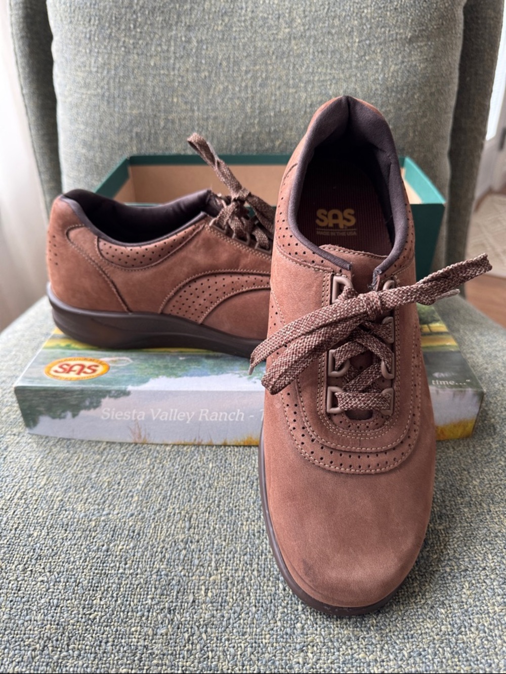 SAS Brown Suede Lace-Up Comfort Sneakers